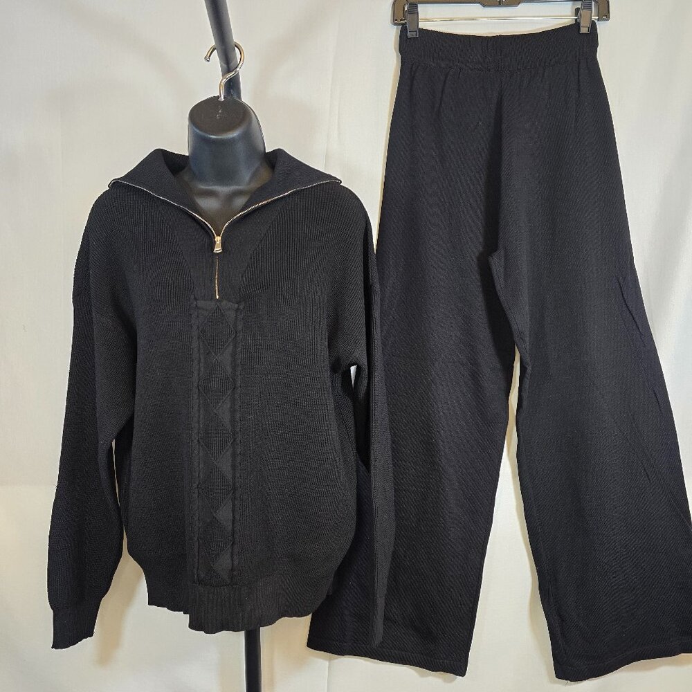 Black Quarter Zip Knit Sweater Pantsuit